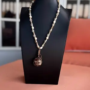 Handcrafted Wire-Wrapped Aragonite Pendant Beaded Necklace, Suitable for Casual Wear and Special Events