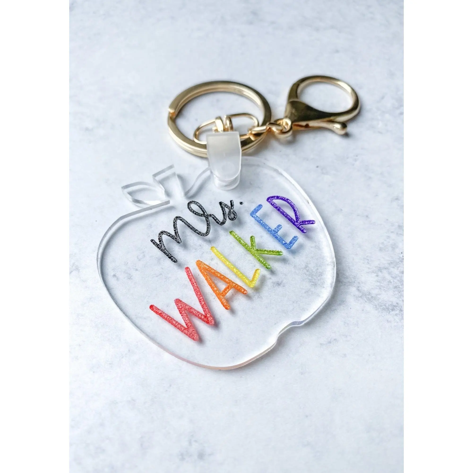 Teacher Name Acrylic Apple Keychain