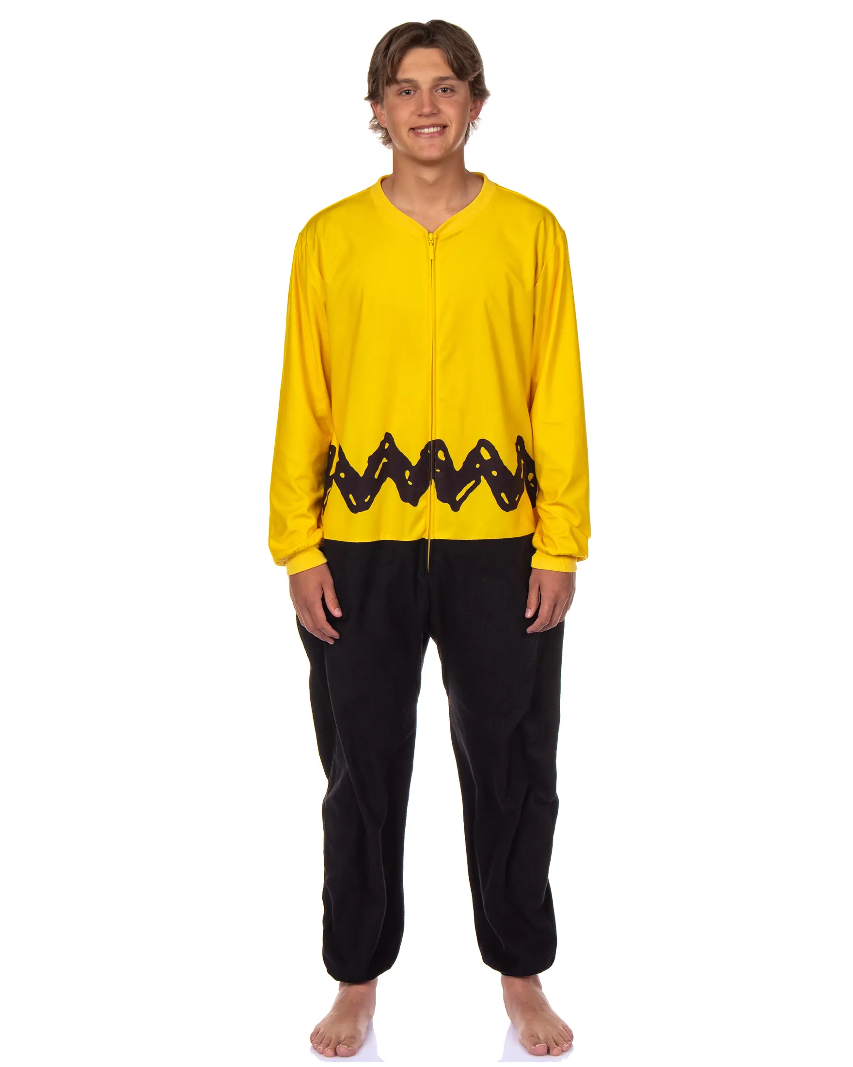 Peanuts Charlie Brown Union Suit Men's Costume Zip Up One Piece Pajama Outfit