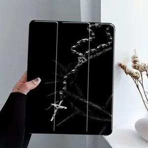 Christian Rosary Tablet Cover, Black Aesthetic Protector, Smart Sleep/Wake, Anti-Scratch & Drop Proof, Clear Shell, Durable Tablet Casing, Fits 7.9/8.3/10.2/10.5/10.9/11/12.9/13 Inch, Full-body Shock Guard for Office