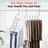 Sturdy Stainless Steel 9-Tier Heavy Duty Hangers - Foldable, Space-Saving Pants Hanger with 5 Plastic Hooks, ABS Hanging Mount, Smooth Edges, Non-Slip Coating, Adjustable, Glossy for Small Bedroom Closets, No Clip