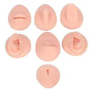 7Pcs Soft Silicone Piercing Training Model Kit - Realistic Ear, Nose, Lip, Tongue, Eyebrow, Belly Button Body Parts