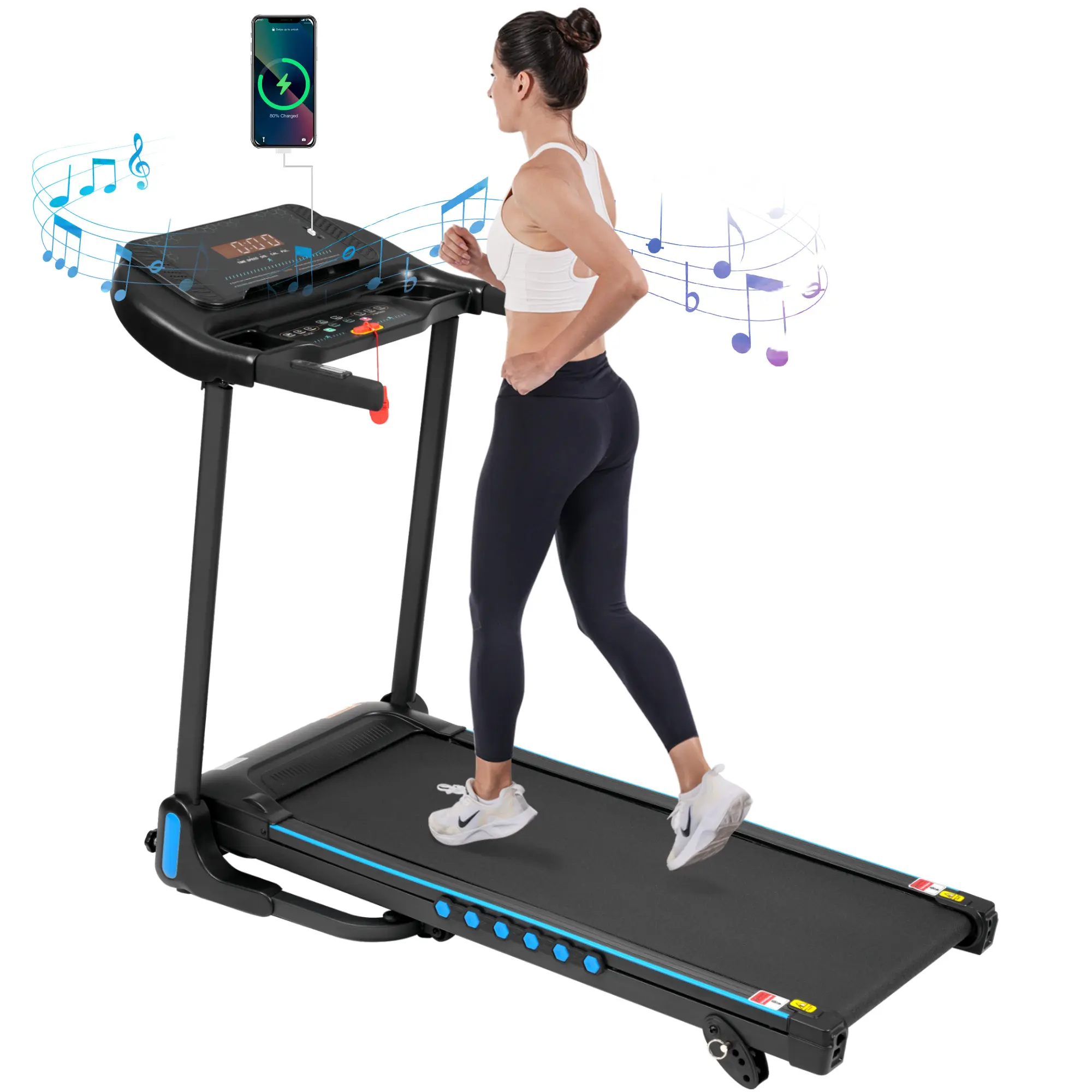 Incline Treadmill for Running and Walking 3.0 HP Home Treadmill 350 lb Weight Capacity Hydraulic Folding Design with Type C and USB Charging Ports Supports Android Devices Max Speed 10 MPH Built in Bluetooth Speaker Hex Dumbbells with Diamond Knur Grip