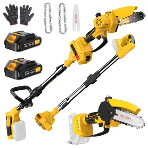 2-in-1 Electric Pole Saws Grass Shears Kit for Tree Trimming 6 Inch Cordless Mini Chainsaw with Extension Pole 3.0Ah Battery Powered Pole Chain Saw for Limb Branch Cutter Pruner Tree Trimmer