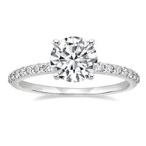 EAMTI 1.25 CT 925 Sterling Silver Round Cut Solitaire Cubic Zirconia Engagement Ring Halo Promise Ring