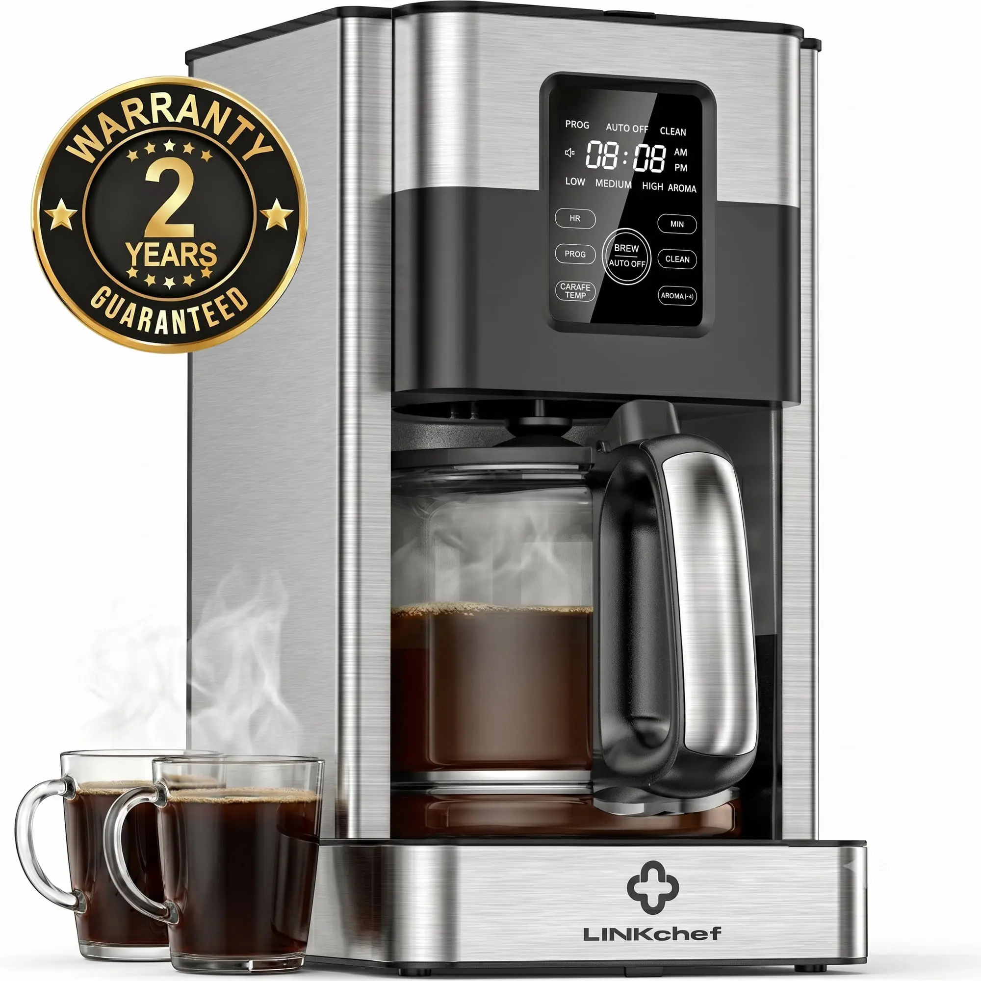 LINKChef Drip Coffee Maker 12 Cup Programmable Drip with Glass Carafe, 12-Hour Auto Brew Timer, Keep Warm Plate, Easy Clean Filter Basket