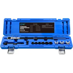 SMOTIVE PRO 13-Piece Professional Serpentine Belt Tool Set, Long Reach Ratcheting Tensioner Wrench with Reversible Adapters, Open-End Crowfoot Wrenches and Sockets for Engine Repair