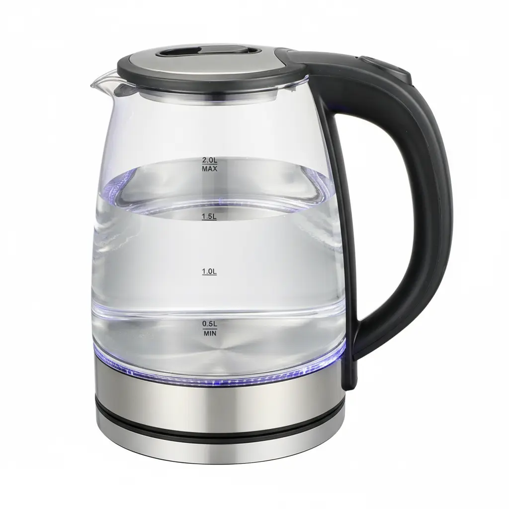2L Corded Electric Kettle, 1500W Fast Boil 110V, Transparent Glass Tea/Coffee Maker with Stainless Steel Inner, Blue Light, Auto Shut-Off, Boil-Dry Protection, Water Level Gauge, Wide Opening, Durable Home Kitchen Appliance, Cord, Auto Shutoff, Fast Boll