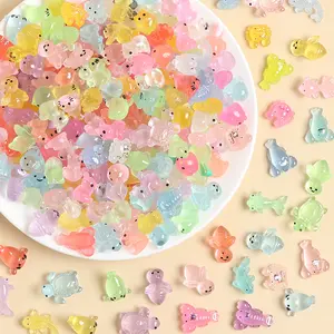 50-Piece Mixed Luminous Mini Animal Resin Charms - Glow-in-the-Dark 3D Duck & Turtle Mini Resin Figures, Cute Indoor Recreation Desktop Decor, DIY Craft Jewelry Supplies