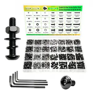 1015 count Metric Machine Screws Assortment Kit - M2 M3 M4 M5 Grade 10.9 Alloy Steel Hex Socket Button  Screw Set with Nuts and , Lock & Flat Washers for DIY,  Printer, Machinery