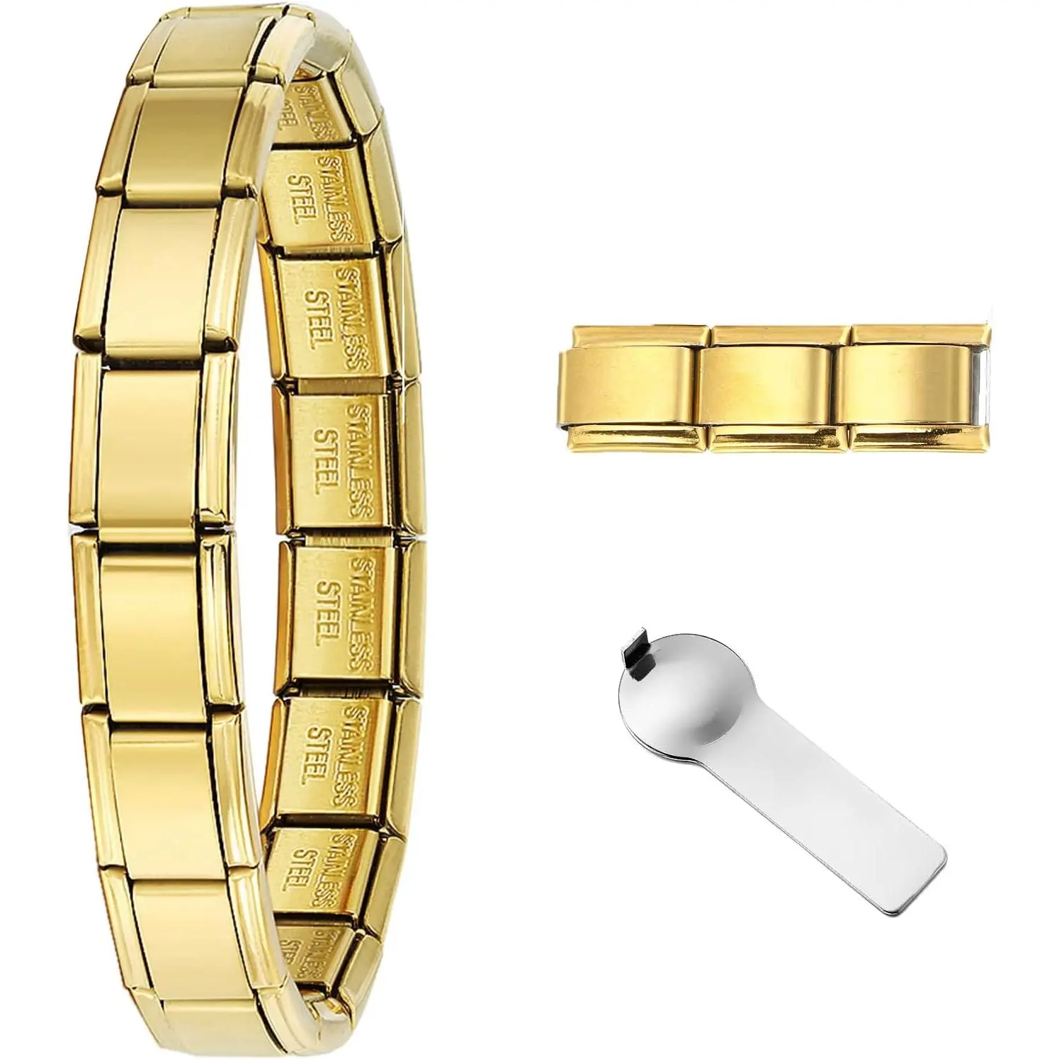9mm Italian Charm Bracelet Starter Set, Stainless Steel Classic Link Bracelet for Women Men, Adjustable 6.75-8 inch, 18+3 Links with Connector Tool - Multiple Colors