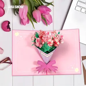 AMA SNOW-3D Tulips Pop Up Card, Handmade 3D Popup Greeting Cards, For All Occasions, Thinking of You, Thank You, Sympathy, Wedding, Anniversary, Get Well or Just Because | 5" x 7"