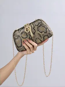 Women's Vintage Snake Print Evening Bag, Chain Crossbody Shoulder Clutch for Parties, Perfect Halloween Gift Idea, Crossbody Clutch Purse