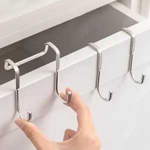 Over The Door Hooks, Stainless Steel Double Hooks, No Drill Cabinet Hooks for Kitchen Cabinet, Bathroom, Wardrobe, Office, Dormitory (2pcs)