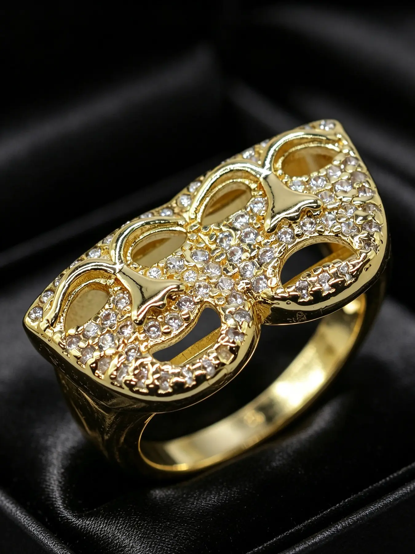 14k Gold Plated Smile Cry Mask Ring, Trendy Unisex Jewelry, Music Festival, Carnival, Party Gift, Streetwear Accessory, Elegant Glittering Chunky Statement Ring, Jewelry Rings, Beautiful Rings