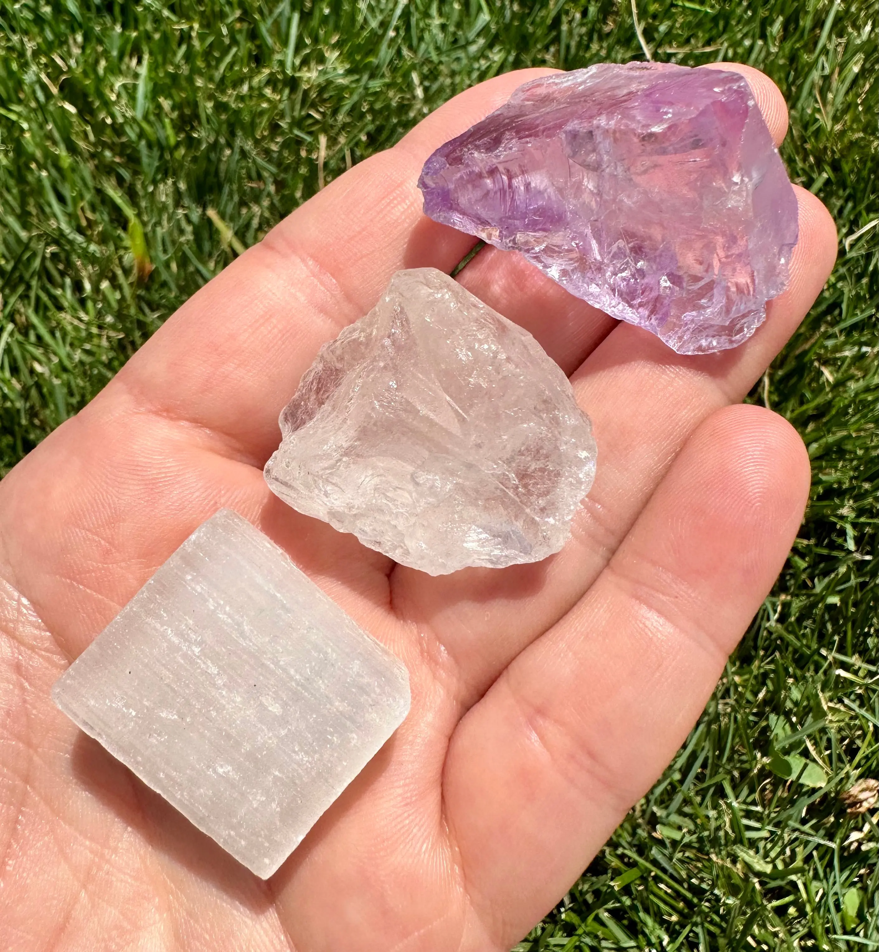 Raw Crown Chakra Crystal Set - Raw Amethyst, Selenite, Clear Quartz Gemstones - Healing Crystal Set - Rough Crown Chakra Set
