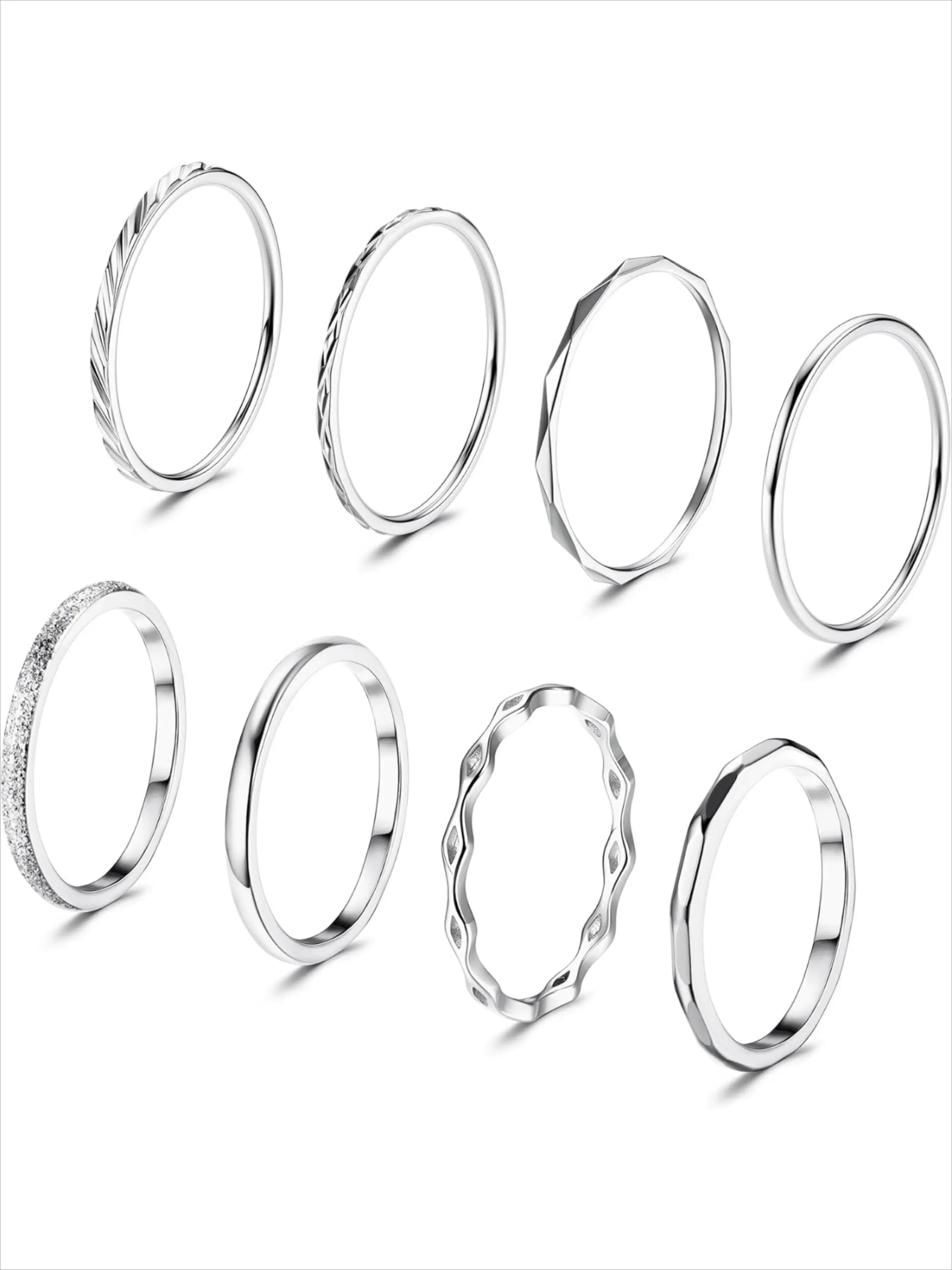 Stainless Steel Ring Set, Elegant Fashion Rings, Minimalist Modern Thin Stackable Rings for Women & Men, Dainty Fashion Jewelry Rings