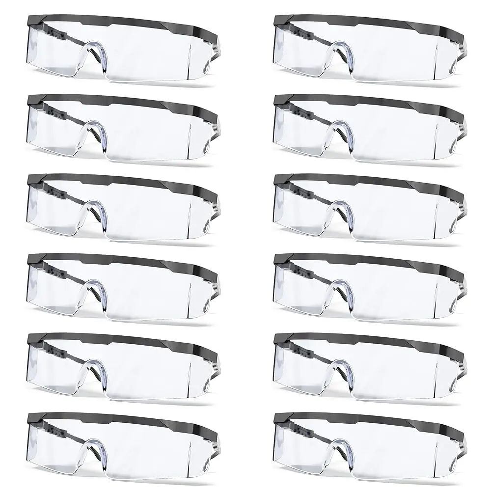 Konex Safety Glasses 12 Pack Anti Fog Eye Protection Goggles for Medical and DIY with Adjustable Arms