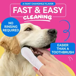 No-Rinse Dog Dental Care Wipes, Cat & Dog tooth brushing kit, Dog Wipes for Pet & Cat Teeth Cleaning, Dog toothbrush Finger Dental Wipes to Remove Plaque & Tartar, Disposable Dog Wipes - 50 Count