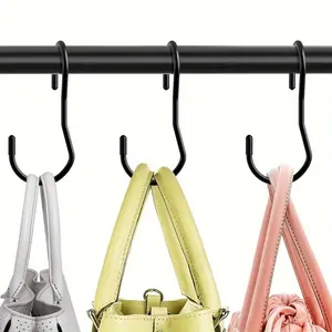 4pcs/set Purse Hanger for Closet, Twisted Purse Hooks Heavy Duty S Hooks Handbag Hanger Organizer Space Saving Closet Rod Hooks for Hanging Clothes, Bags, Plants, Pans and Pots (Black)