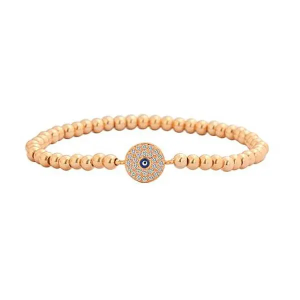 Stately Steel Cubic Zirconia Evil Eye Ball Chain Stretch Bracelet