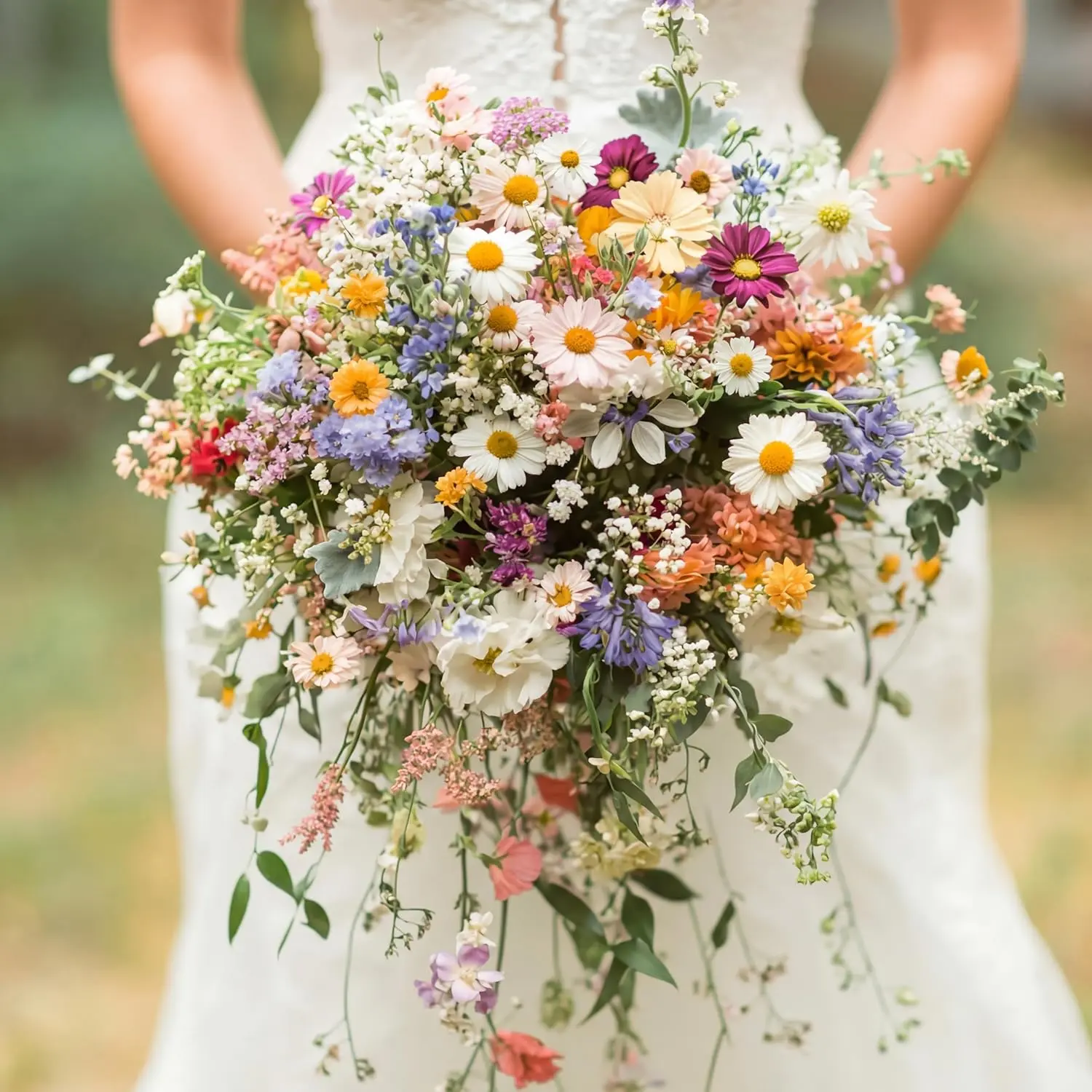 Giegxin Realistic Artificial Wildflower Bouquet - Colorful Boho Silk Fake Daisy, Sunflower Arrangement for Bride, Wedding Decor, Window Decoration, Home Vase Centerpieces, Lightweight