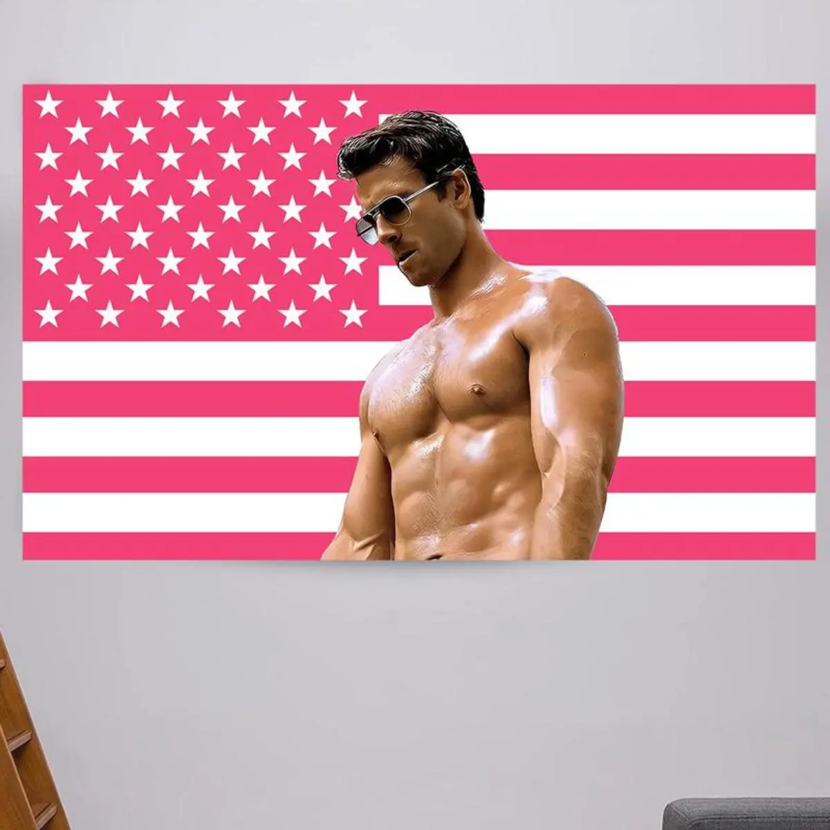 Glen Powell Pink Wall Tapestry American Flag -Glen Powell USA Cowboy Twisters Movie USFlag, , Not My FirstTornado USA Flag,i Love Glen Powell and His CuteDog Fan Gift Tapestries father's day gifts,gifts boyfriend,gifts for girl adults,gifts under 100