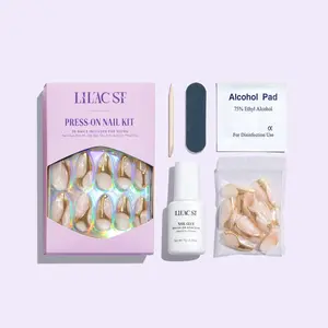 Lilac St Romantic Press On Nail Collection - Medium Round Glossy Opaque Gel Nails with Soft Gold Accents & Mini Gems for 10-Day Wear