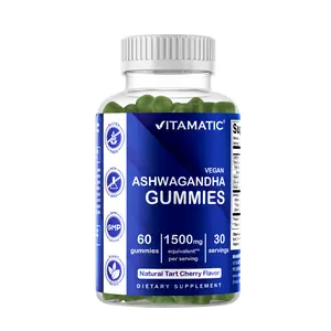 Vitamatic Ashwagandha Gummies 1500 mg Equivalent Per Serving 60 Vegan Gummies 3% Withanolides Natural Tart Cherry Flavor Dietary Supplement for Healthcare and Fitness
