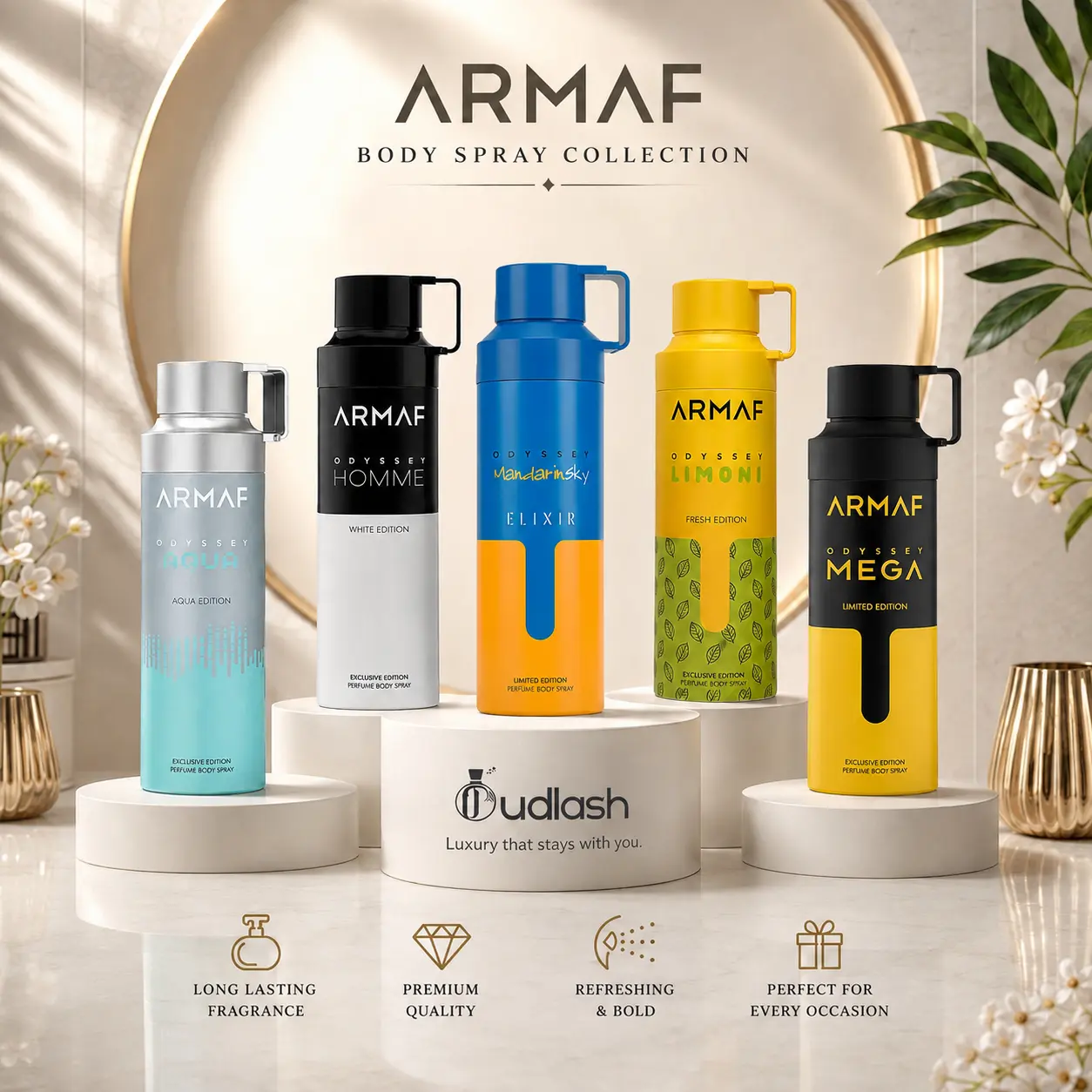 Oudlash Bundle | Armaf Odyssey | Limoni + Mandarin Sky Elixir + Homme + Mega + Aqua | Unisex Fragrance | 200ML- 6.8 | Eau De Parfum | Lemon- Sweet Orange, Mandarin
