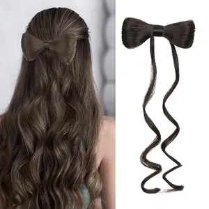 14 Inch Ponytail Extension Bowknot Curly Bow Barrette Ponytail with Clip Synthetic Hairpiece Decorative Hair Clips for Women