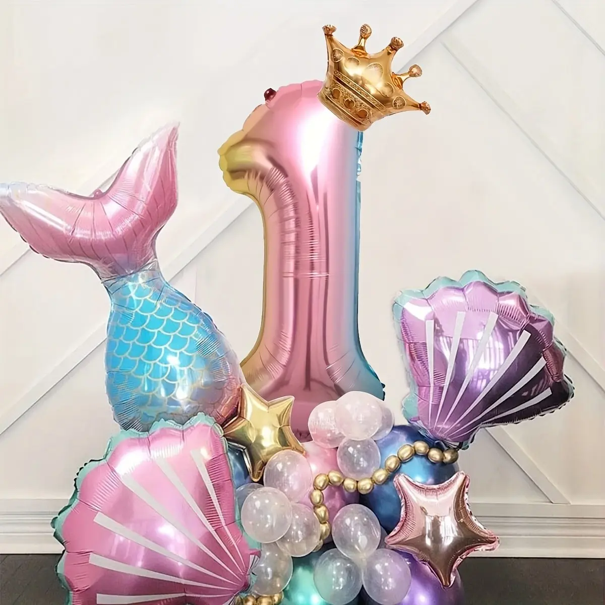 38 piece mermaid themed balloon set, including shell and mermaid tail balloons, perfect for ocean themed birthday celebrations or summer party decorations for mermaid princesses, Balloon Decorations Kit, Balloon Party Supplies