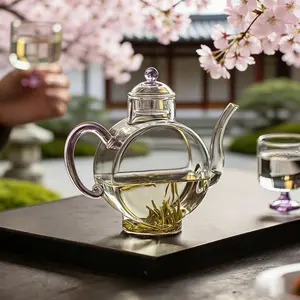 Heat Resistant Borosilicate Glass Teapot Heat Resistant & Electric Ceramic Stove Safe Perfect for Loose Leaf Tea, Flower Tea & Wine Beverage Spout Transparent