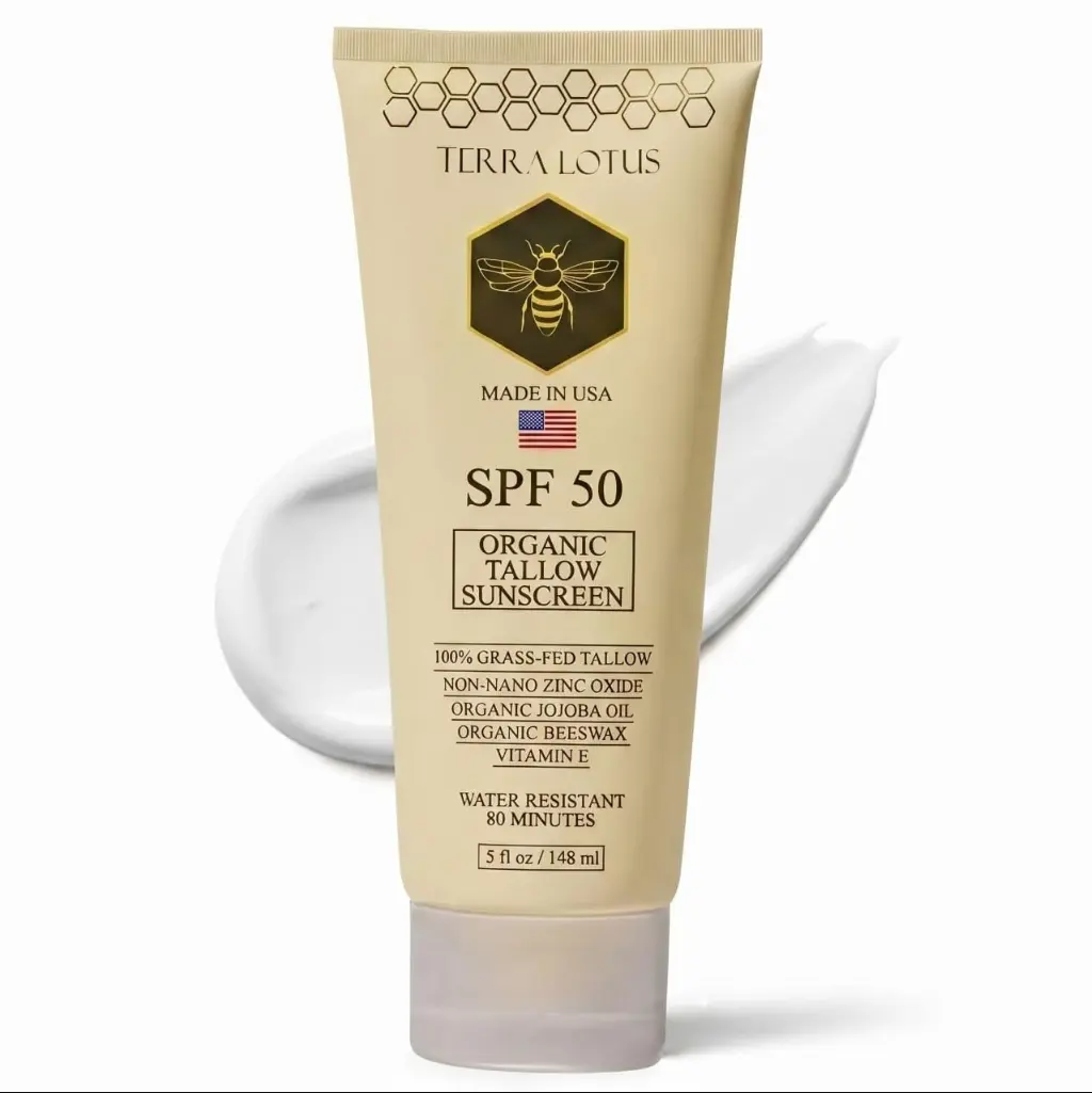 Organic Tallow Mineral Sunscreen SPF 50 for Face & Body, Grass-Fed Tallow, Non-Nano Zinc Oxide, Reef-Safe Formula, 5 oz