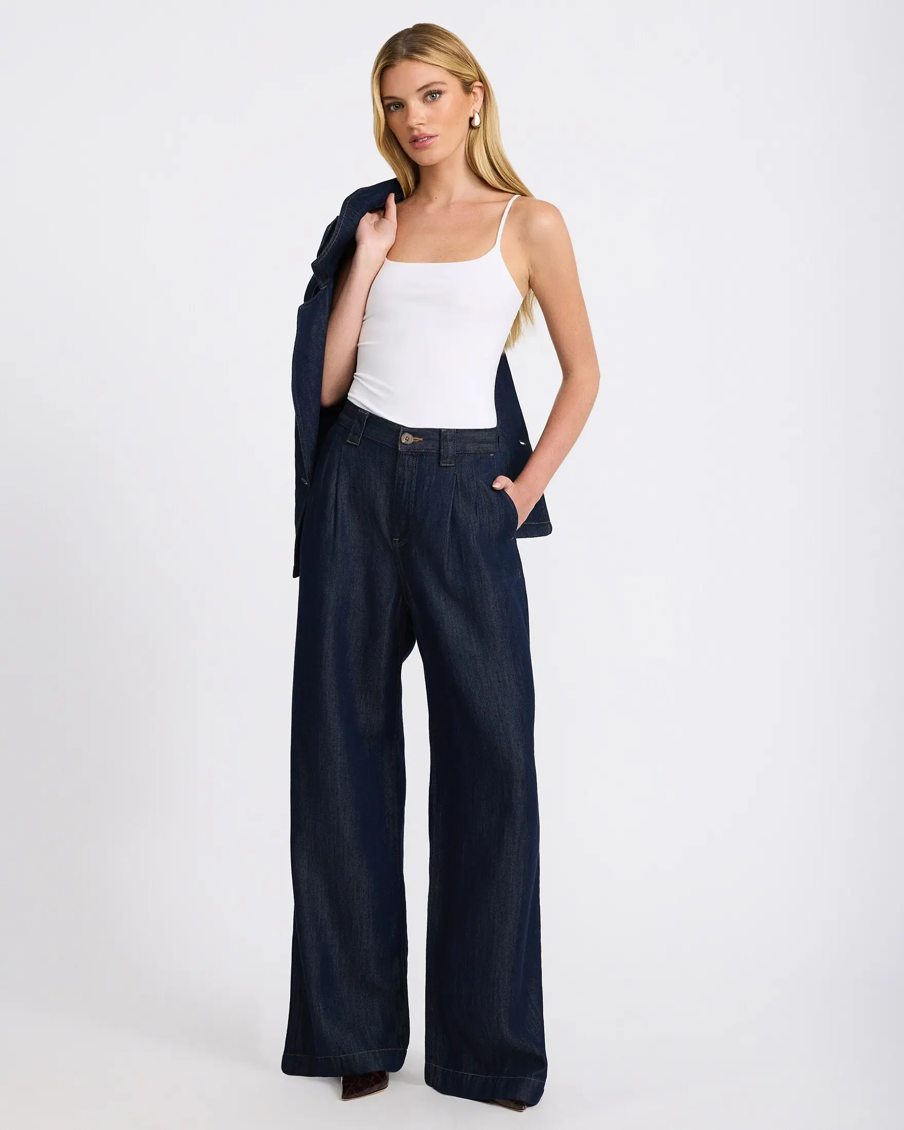Express High Waisted Relaxed Wide Leg Dark Wash Trouser Jeans