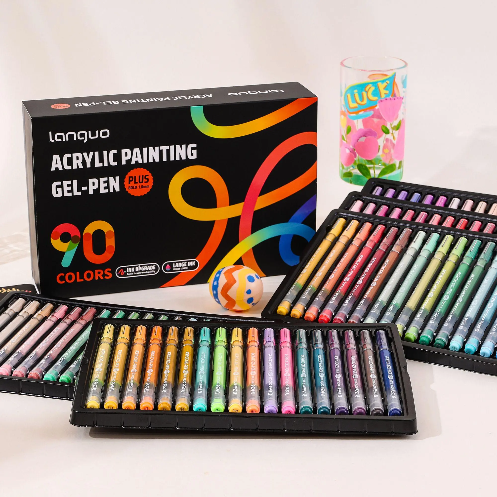 Languo Acrylic Gel Pens for Coloring, 90-colors Set 3D Acrylic Paint Pens with 1.0mm Bullet Tip for Adult Coloring