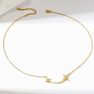 Dainty Gold Choker Necklace - Star Smile Design, Smile Stars Best Friend Gift Costume Jewelry