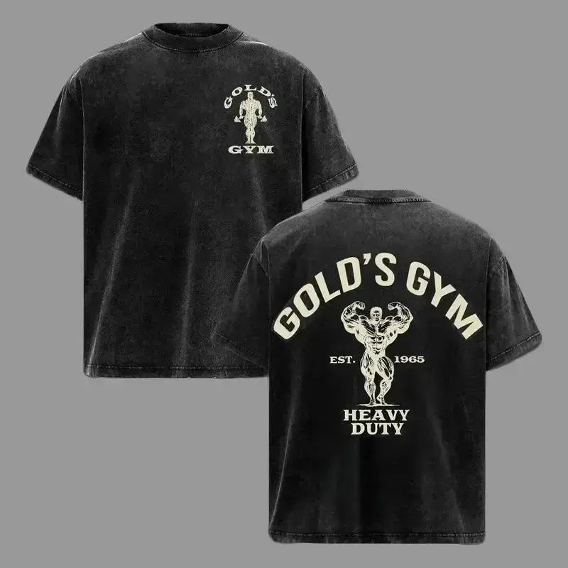 Men's Gold's Gym Relaxed Oversize Washed Cotton Short-Sleeve Crewneck T-Shirt - Heavy-Duty Premium Gym Training Top, Stylish Casual Streetwear Apparel,sports novelty tee,distressed vintage,graphic t shirt deals,oversized graphic tee
