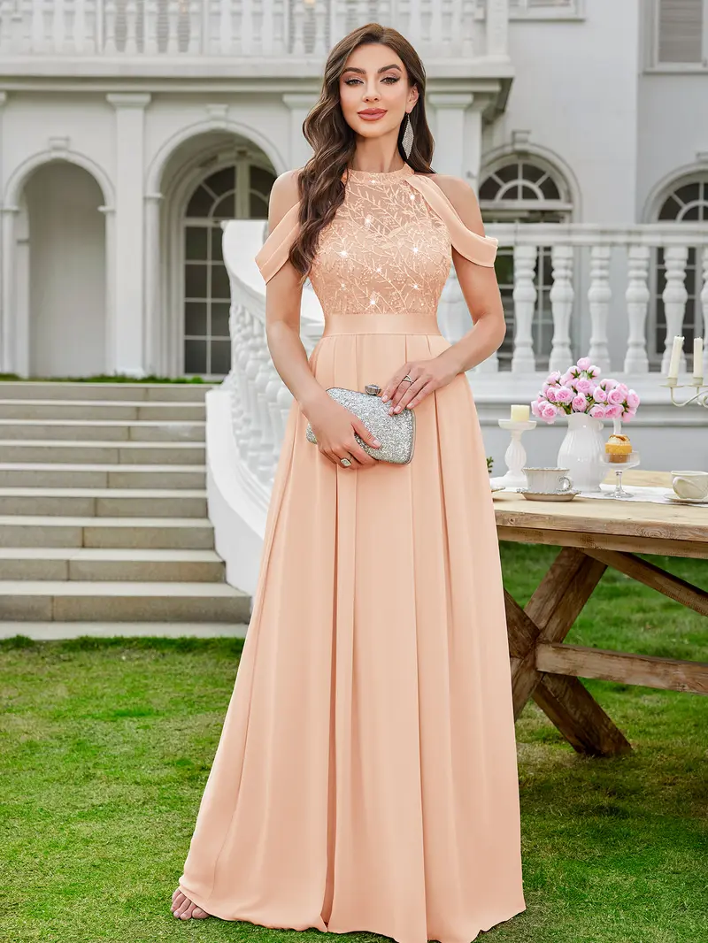elegant pink dresses for wedding guests Berylove Women Pink Ruffled Wedding Guest Dress A Line V-Neck Chiffon Mother of the Bride Dress with Slit, Pink / US4 main image 1