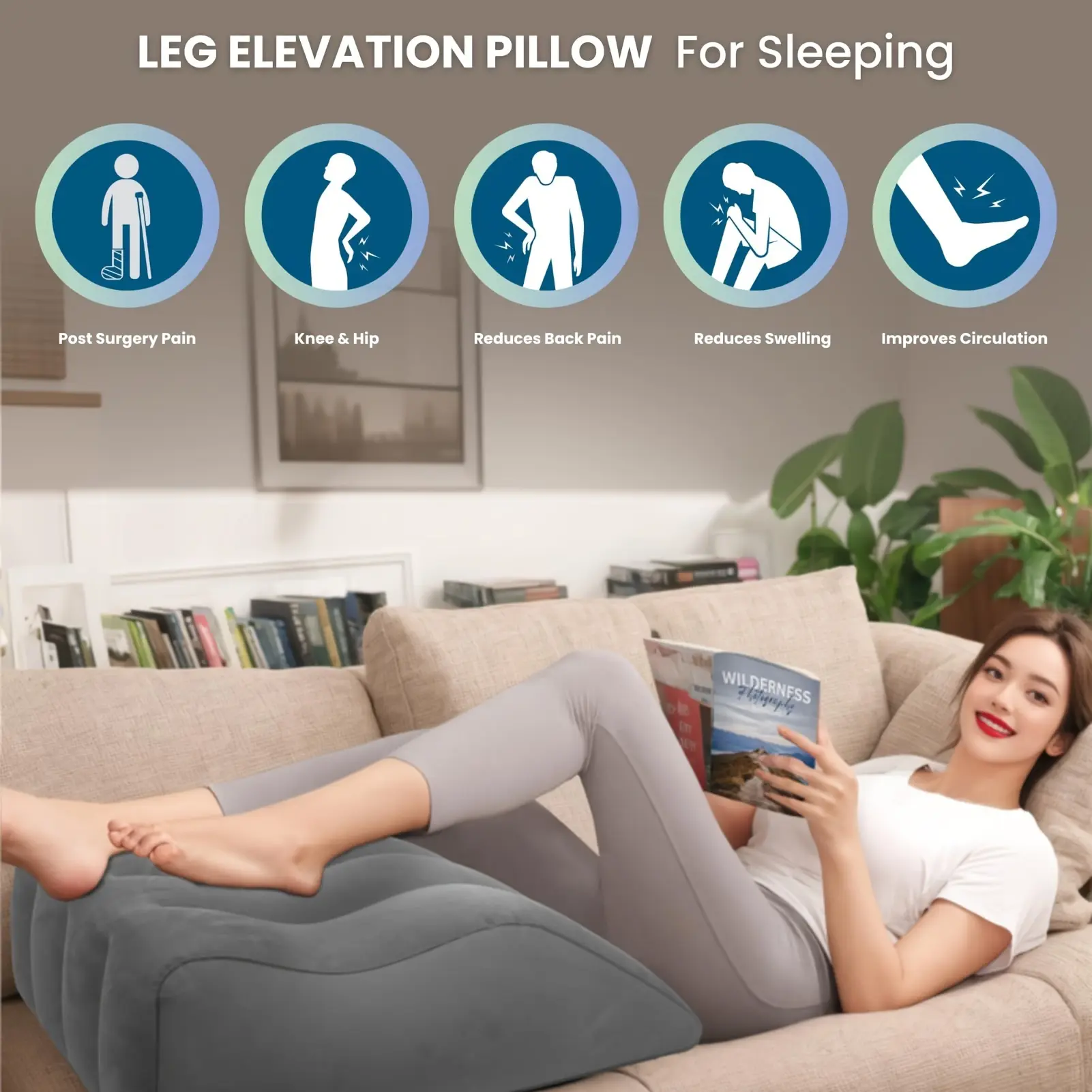 Inflatable Leg Elevation Wedge Pillow - Portable Ergonomic Memory Foam Pillow for Sleeping, Swelling Relief, Post-Surgery Ankle Injury Support, Pillows For Sleeping