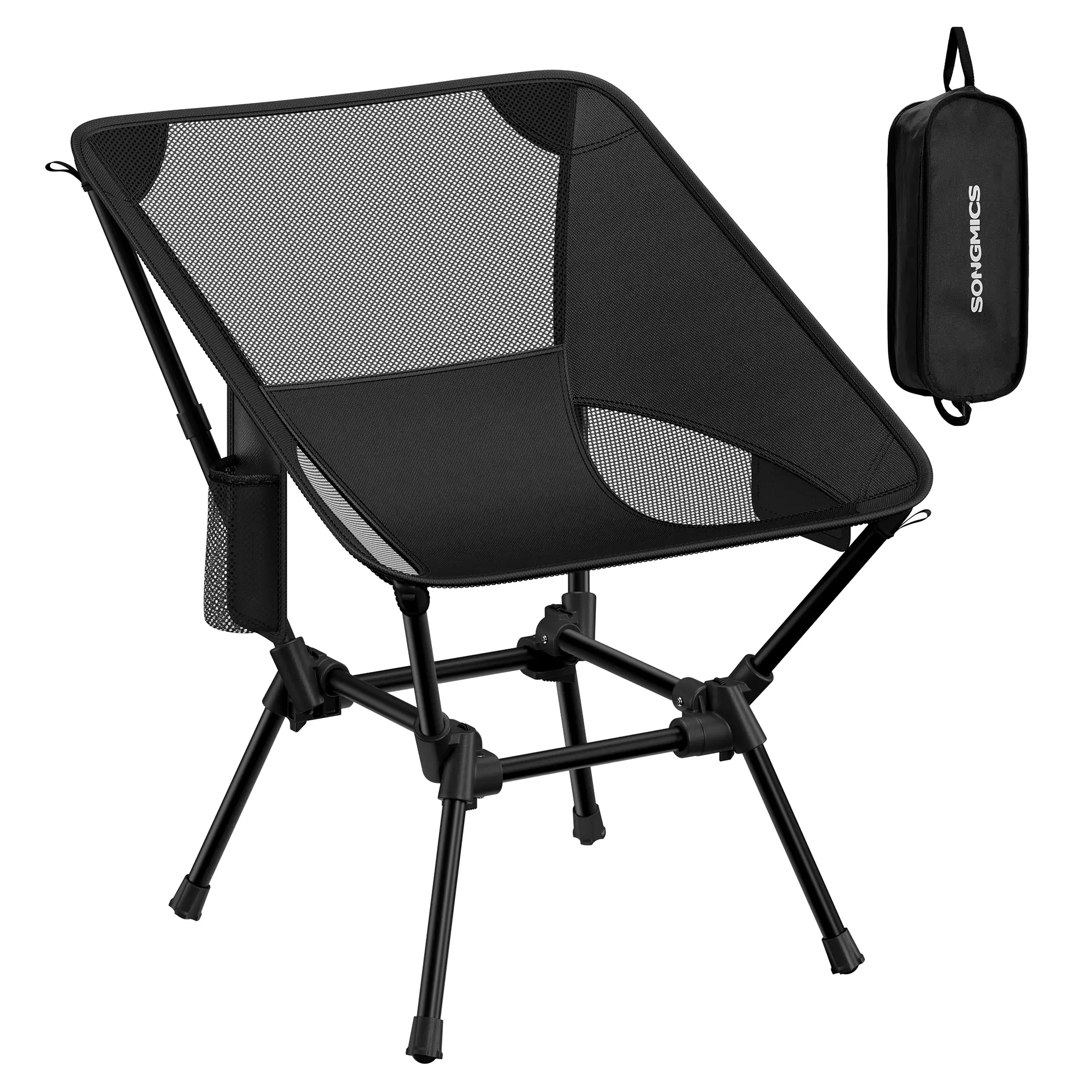 SONGMICS Lightweight Backpacking Chair, Adjustable Height, Steel Frame | 330 Lb Capacity, 2 Storage Pockets, for Outdoor Travel