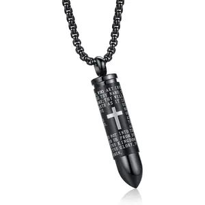 Stainless Steel Urn Necklace For Ashes Bullet Shaped Cremation Urn Jewelry Lords Prayer Mens Urn Pendant Necklace Waterproof