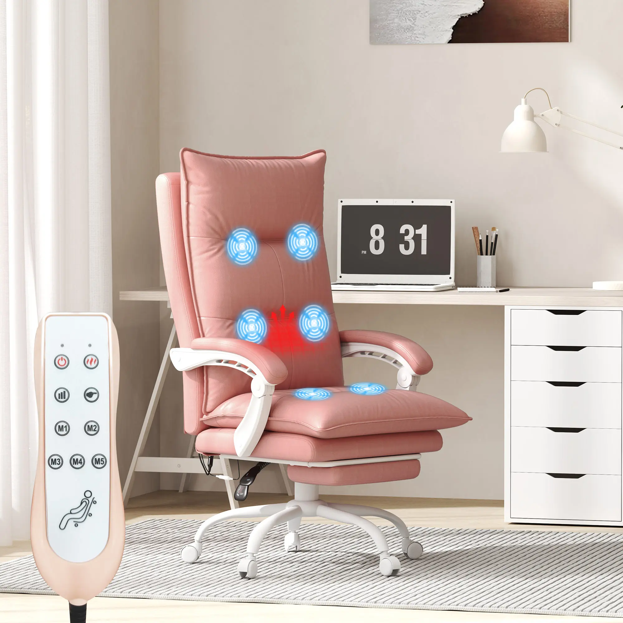 Vinsetto 6-Point Thick Padding Vibration Massage Office Chair, Reclining Backrest and Retractable Footrest, High Back Computer Chair with Heat, Adjustable Height, Swivel Wheels