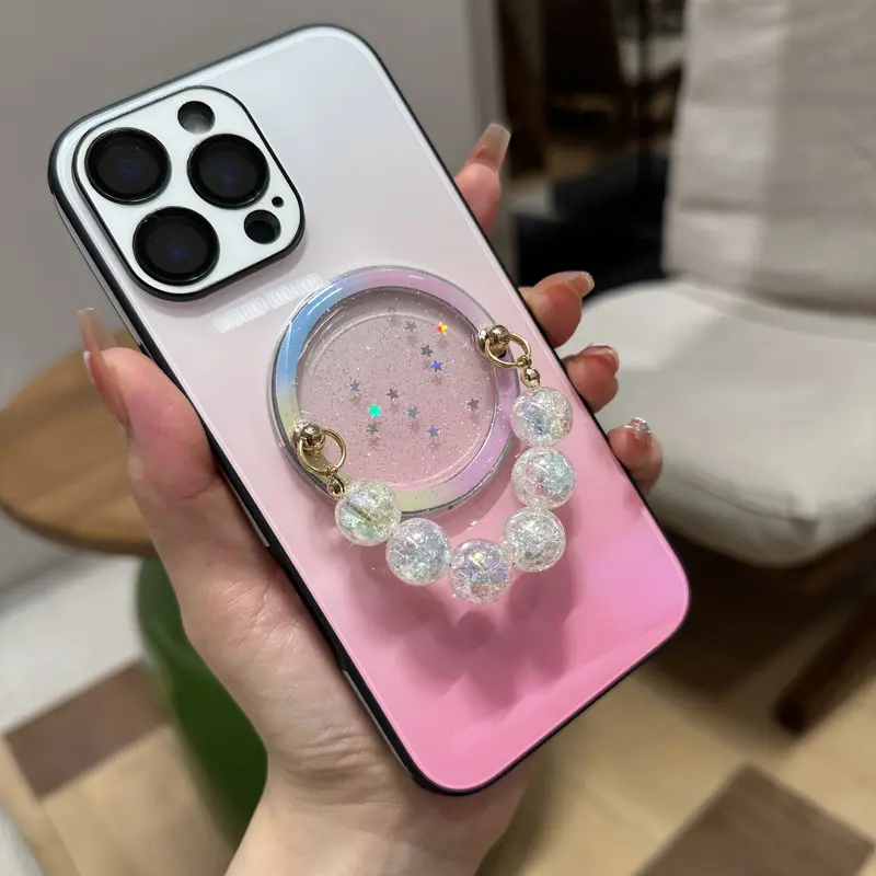 Flower pearl style Circular beaded phone stand desktop folding portable orchid phone ring chain-zj19-1