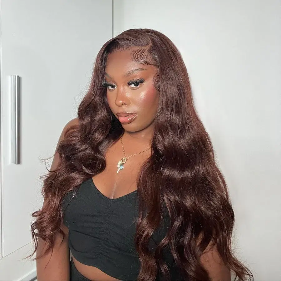 WOWANGEL #4 Dark Brown Color 13X6 HD Lace Front Wigs Body Wave 250 Density Real HD Lace Frontal Real Human Hair Wigs Pre Plucked Hairline 26inch
