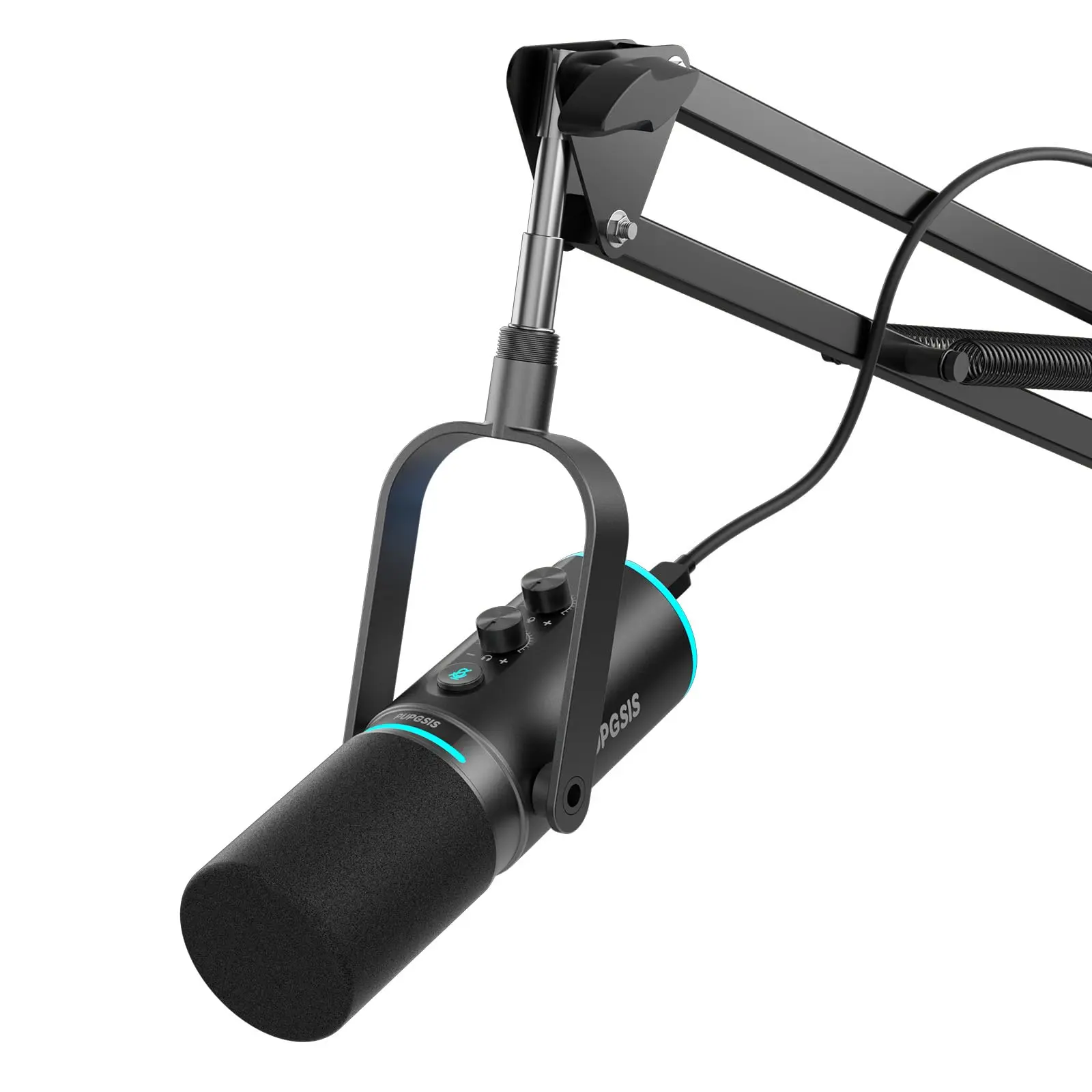 Podcast Gaming Microphone - Noise Cancellation, Reverb Effect, 1-Touch Mute, 3.5mm Monitoring Jack, Portable Stand for Streaming Recording