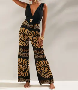 2026 Summer Elegant Black Swimwear Set – Shell-button Swimsuit + Sheer Printed Palazzo Pants, Luxurious and Slimming, Iconic Vacation Look, Perfect Combo for Tropical Getaways and Pool Parties – #SummerVibes