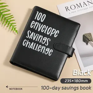 100 Envelopes Challenge Binder, 100 Envelopes Money Saving Challenge, A5 Money Saving Budget Binder with Cash Envelopes to Save $5,050 Budget Planner (Black&Pink)