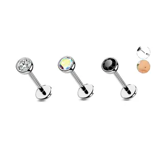 Oufer 20G Implant Grade Titanium Push Pin Flat Back Nose Stud Helix Cartilage Piercing Jewelry Threadless Easy Insertion 0.8mm Bar 7mm Length