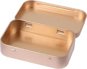 3 Pack Metal Rectangular Hinged Tins Box with Lid Mini Portable Box Empty Craft Containers Small Storage Kit Home Outdoors Organizer for Soap Mint Cookie 3.8x2.4x0.8 inch, Rose Gold